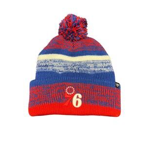 NBA 76ers Red White Blue Marble Winter Hat w/ Pom Basketball Sixers Beanie New